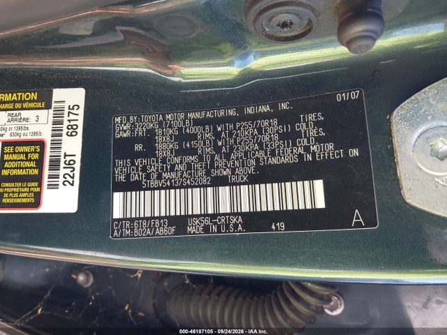 Продажа на аукционе авто 2007 Toyota Tundra Sr5 5.7l V8, vin: 5TBBV54137S452082, номер лота: 46187105
