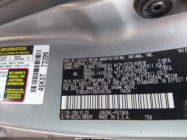 Aukcja sprzedaży 2008 Toyota Tundra Sr5 5.7l V8, vin: 5TBDV54128S495256, numer aukcji: 46187110