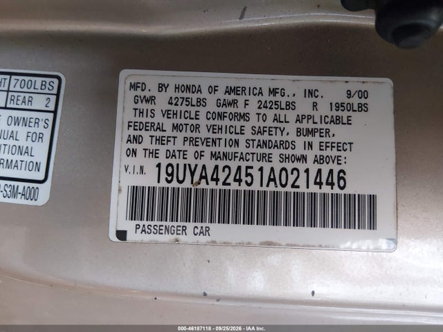 Продажа на аукционе авто 2001 Acura Cl 3.2, vin: 19UYA42451A021446, номер лота: 46187118