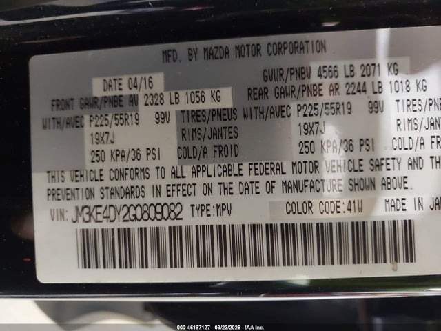 46187127 :رقم المزاد ، JM3KE4DY2G0809082 vin ، 2016 Mazda Cx-5 Grand Touring مزاد بيع