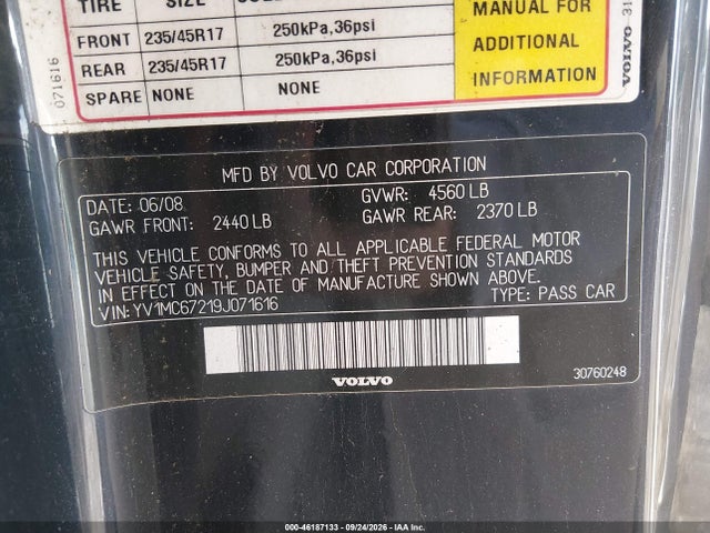 2009 Volvo C70 T5 M (retail Only) მანქანა იყიდება აუქციონზე, vin: YV1MC67219J071616, აუქციონის ნომერი: 46187133