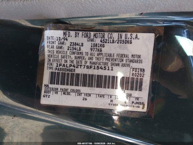 Продаж на аукціоні авто 1995 Ford Mustang Gt/gts, vin: 1FALP42T7SF154511, номер лоту: 46187166