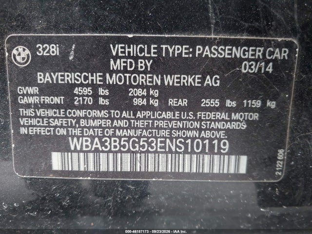 46187173 :رقم المزاد ، WBA3B5G53ENS10119 vin ، 2014 Bmw 328i Xdrive مزاد بيع