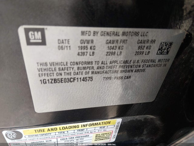 2012 Chevrolet Malibu Ls W/1ls მანქანა იყიდება აუქციონზე, vin: 1G1ZB5E03CF114575, აუქციონის ნომერი: 46187203