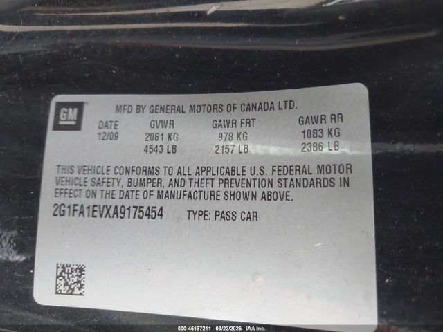 2010 Chevrolet Camaro 1ls მანქანა იყიდება აუქციონზე, vin: 2G1FA1EVXA9175454, აუქციონის ნომერი: 46187211
