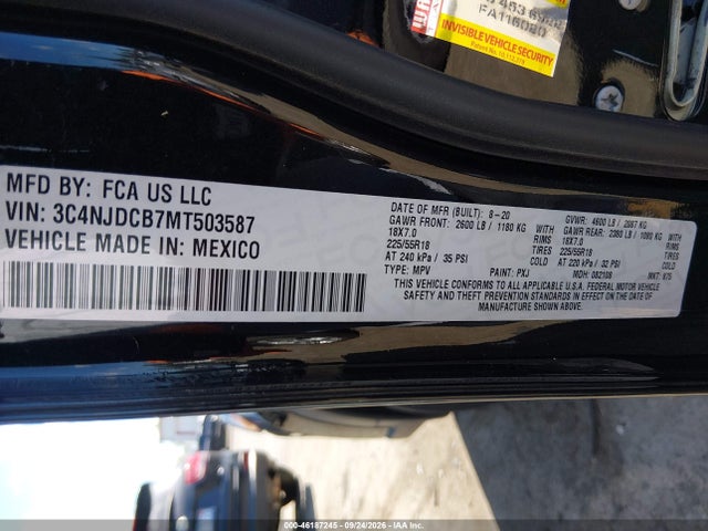 Продаж на аукціоні авто 2021 Jeep Compass Limited, vin: 3C4NJDCB7MT503587, номер лоту: 46187245
