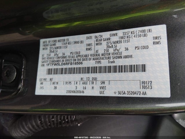 2024 Ford F-150 Lariat მანქანა იყიდება აუქციონზე, vin: 1FTFW5LD8RFB18506, აუქციონის ნომერი: 46187263