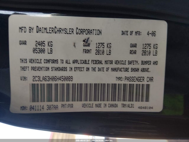 46187283 :رقم المزاد ، 2C3LA63H06H450089 vin ، 2006 Chrysler 300c مزاد بيع