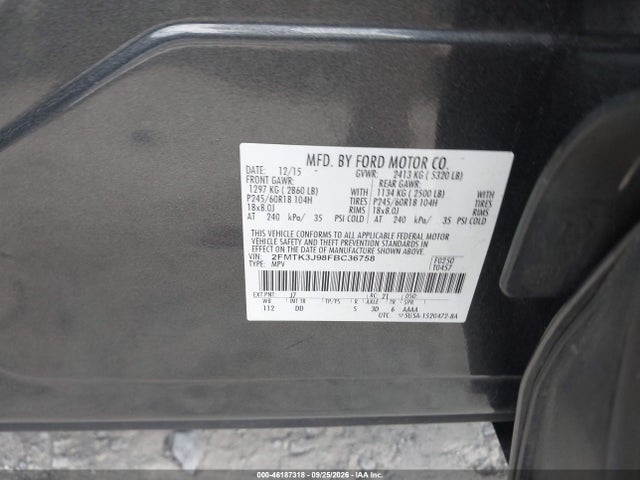 Продажа на аукционе авто 2015 Ford Edge Sel, vin: 2FMTK3J98FBC36758, номер лота: 46187318