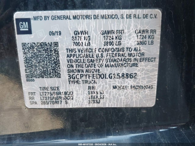 46187335 :رقم المزاد ، 3GCPYFED0LG158862 vin ، 2020 Chevrolet Silverado 1500 4wd  Short Bed Lt Trail Boss/4wd  Standard Bed Lt Trail Boss مزاد بيع