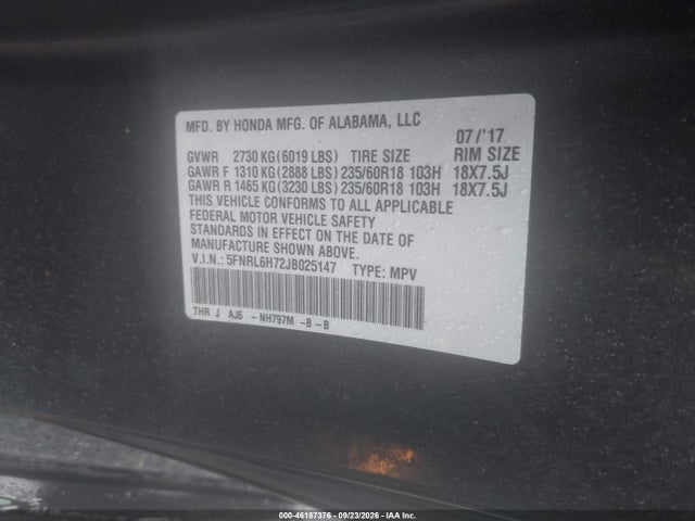 Продаж на аукціоні авто 2018 Honda Odyssey Ex-l, vin: 5FNRL6H72JB025147, номер лоту: 46187376