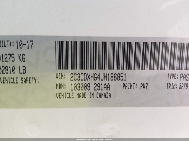 Aukcja sprzedaży 2018 Dodge Charger Sxt Plus Rwd, vin: 2C3CDXHG4JH186851, numer aukcji: 46187418