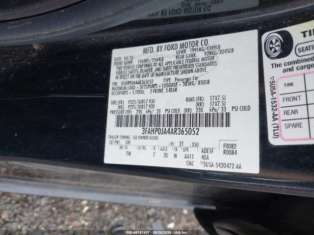 Продаж на аукціоні авто 2010 Ford Fusion Sel, vin: 3FAHP0JA4AR365052, номер лоту: 46187437