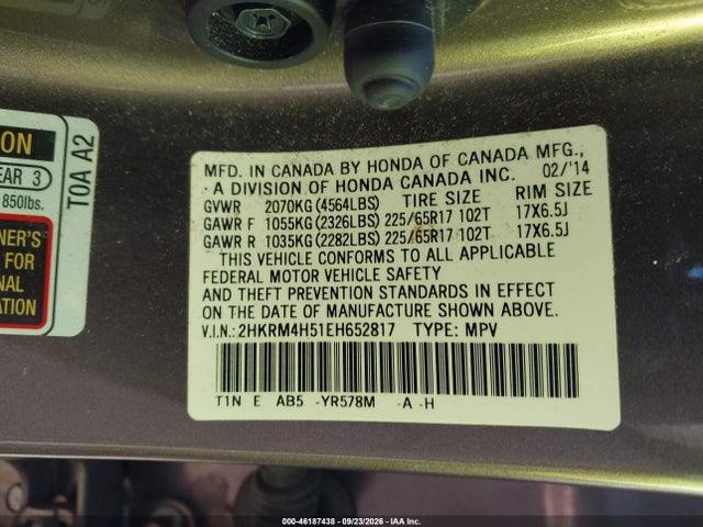 46187438 :رقم المزاد ، 2HKRM4H51EH652817 vin ، 2014 Honda Cr-v Ex مزاد بيع