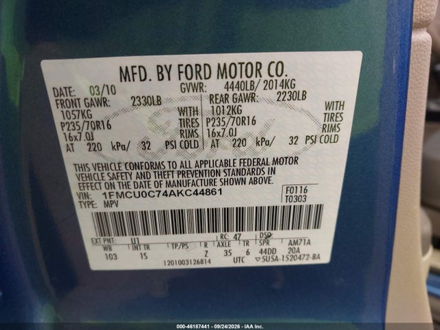 Aukcja sprzedaży 2010 Ford Escape Xls, vin: 1FMCU0C74AKC44861, numer aukcji: 46187441