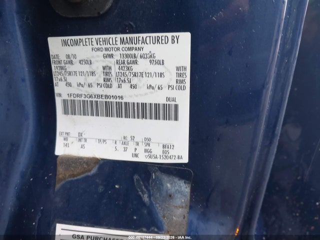 46187444 :رقم المزاد ، 1FDRF3G6XBEB01016 vin ، 2011 Ford F-350 Chassis Xl مزاد بيع