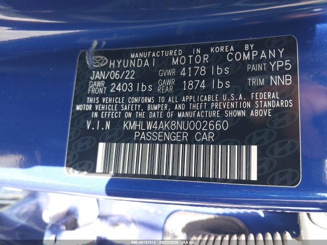 2022 Hyundai Elantra N მანქანა იყიდება აუქციონზე, vin: KMHLW4AK8NU002660, აუქციონის ნომერი: 46187512