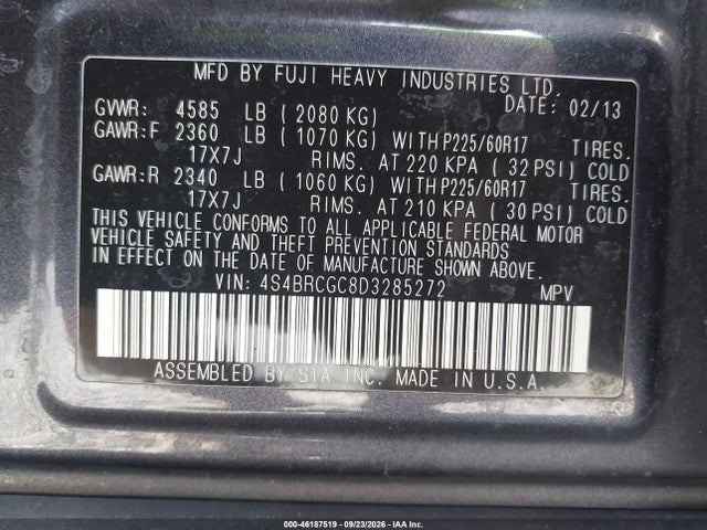 Продажа на аукционе авто 2013 Subaru Outback 2.5i Premium, vin: 4S4BRCGC8D3285272, номер лота: 46187519