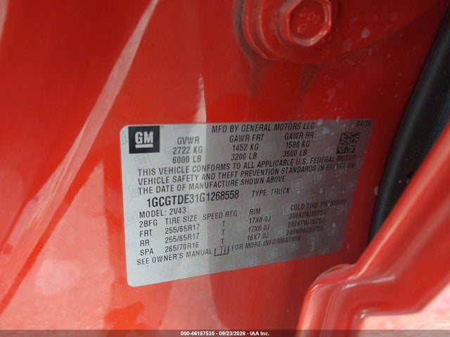 Aukcja sprzedaży 2016 Chevrolet Colorado 4wd Z71, vin: 1GCGTDE31G1268558, numer aukcji: 46187535
