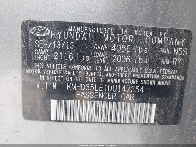 Продажа на аукционе авто 2013 Hyundai Elantra Gt, vin: KMHD35LE1DU147354, номер лота: 46187548