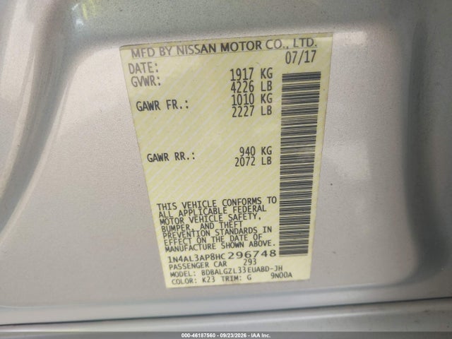 Aukcja sprzedaży 2017 Nissan Altima 2.5 S, vin: 1N4AL3AP8HC296748, numer aukcji: 46187560
