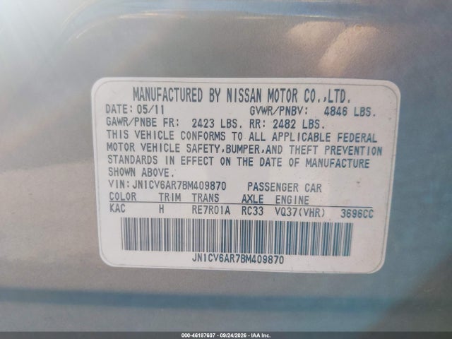 46187607 :رقم المزاد ، JN1CV6AR7BM409870 vin ، 2011 Infiniti G37x مزاد بيع