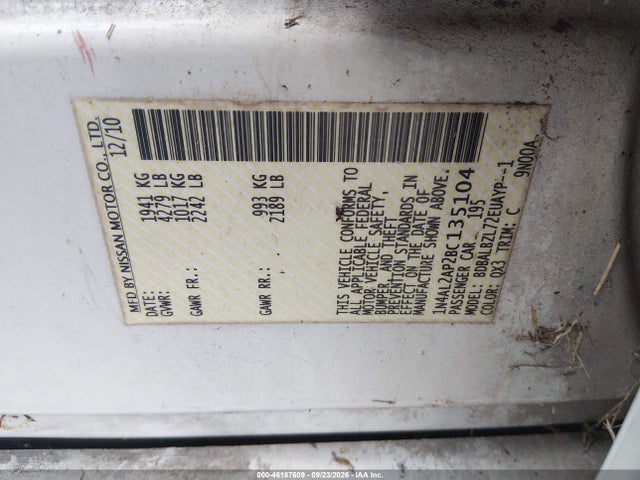 46187609 :رقم المزاد ، 1N4AL2AP2BC135104 vin ، 2011 Nissan Altima 2.5 S مزاد بيع