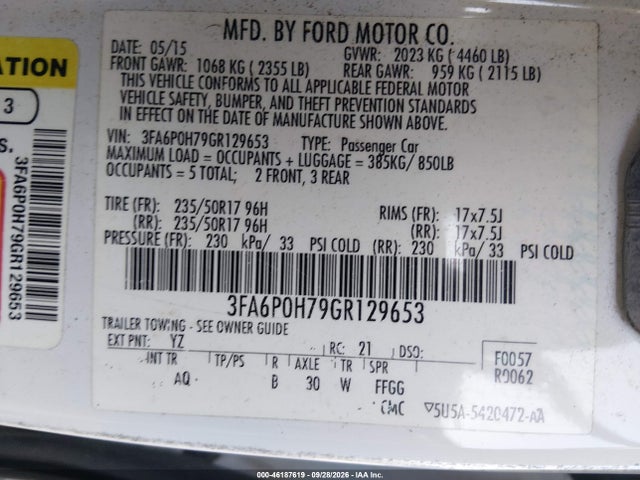 Aukcja sprzedaży 2016 Ford Fusion Se, vin: 3FA6P0H79GR129653, numer aukcji: 46187619