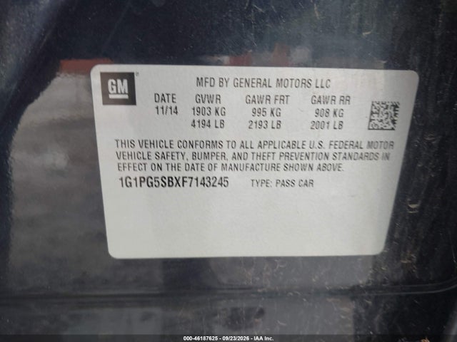 Aukcja sprzedaży 2015 Chevrolet Cruze Ltz, vin: 1G1PG5SBXF7143245, numer aukcji: 46187625