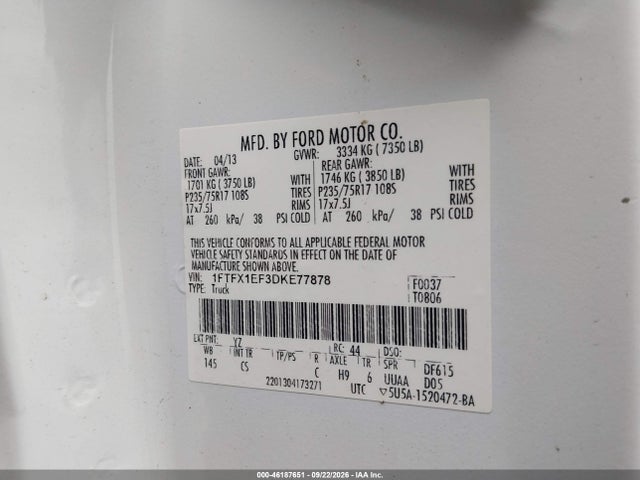 Продаж на аукціоні авто 2013 Ford F-150 Xl, vin: 1FTFX1EF3DKE77878, номер лоту: 46187651