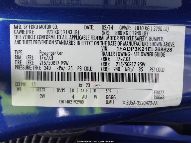 1FADP3K21EL268628 Ford FOCUS SE