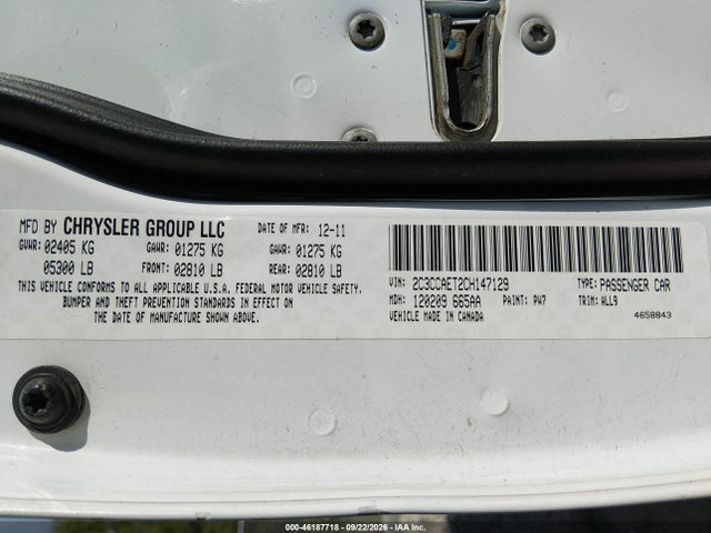 Продажа на аукционе авто 2012 Chrysler 300c, vin: 2C3CCAET2CH147129, номер лота: 46187718