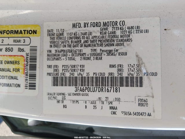 Продаж на аукціоні авто 2013 Ford Fusion Hybrid Se, vin: 3FA6P0LU7DR167181, номер лоту: 46187722