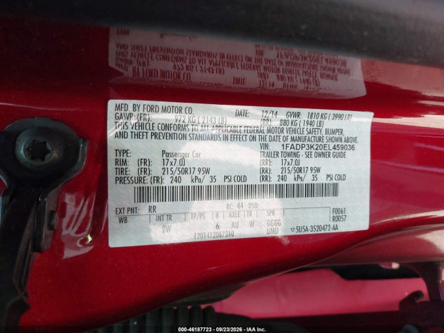 46187723 :رقم المزاد ، 1FADP3K20EL459036 vin ، 2014 Ford Focus Se مزاد بيع