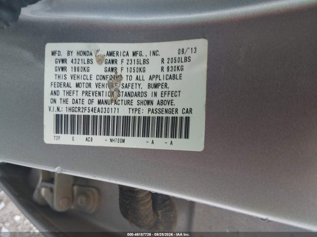 46187726 :رقم المزاد ، 1HGCR2F54EA030171 vin ، 2014 Honda Accord Sport مزاد بيع