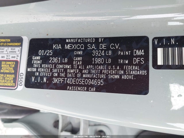 Продажа на аукционе авто 2025 Kia K4 Lxs, vin: 3KPFT4DE0SE094695, номер лота: 46187790