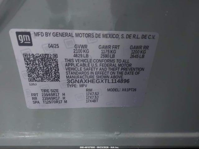 Aukcja sprzedaży 2026 Chevrolet Equinox Fwd Lt, vin: 3GNAXHEGXTL114896, numer aukcji: 46187800