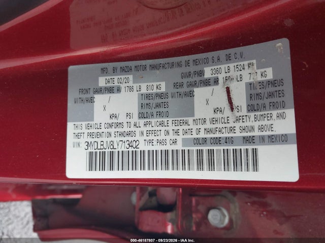 Aukcja sprzedaży 2020 Toyota Yaris Le, vin: 3MYDLBJV8LY713402, numer aukcji: 46187807