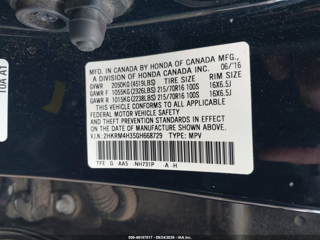 Aukcja sprzedaży 2016 Honda Cr-v Lx, vin: 2HKRM4H35GH668729, numer aukcji: 46187817