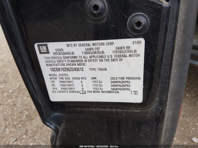 Продажа на аукционе авто 2005 Chevrolet Silverado 1500 Z71, vin: 1GCEK19Z95Z243512, номер лота: 46187883