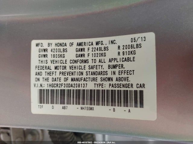 2013 Honda Accord Sdn Lx მანქანა იყიდება აუქციონზე, vin: 1HGCR2F30DA208137, აუქციონის ნომერი: 46187902