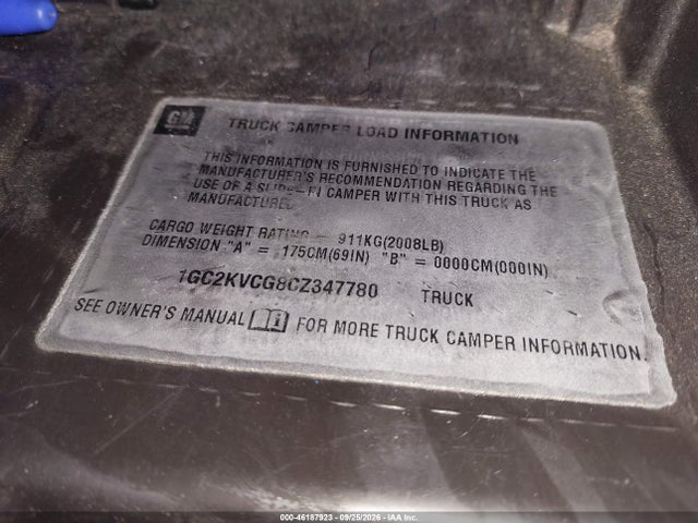 46187923 :رقم المزاد ، 1GC2KVCG8CZ347780 vin ، 2012 Chevrolet Silverado 2500hd Work Truck مزاد بيع
