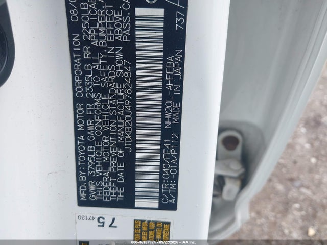 2009 Toyota Prius მანქანა იყიდება აუქციონზე, vin: JTDKB20U497824847, აუქციონის ნომერი: 46187924