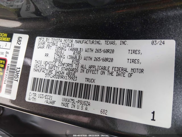 Toyota Tundra Sr5 2024 5TFLA5DB9RX179923 Image 9
