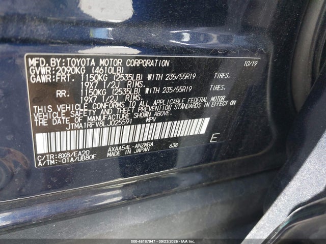 2020 Toyota Rav4 Xle Premium მანქანა იყიდება აუქციონზე, vin: JTMA1RFV8LJ025591, აუქციონის ნომერი: 46187947