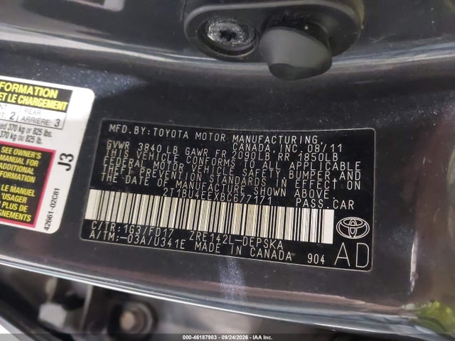 Aukcja sprzedaży 2011 Toyota Corolla S, vin: 2T1BU4EEXBC677171, numer aukcji: 46187983