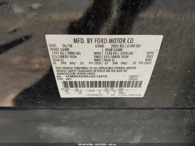 Продаж на аукціоні авто 2018 Ford Explorer Xlt, vin: 1FM5K8D88JGC13510, номер лоту: 46187994