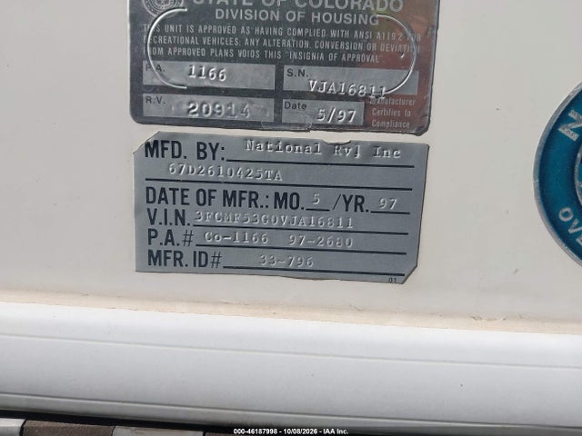 1997 Ford F530 Super Duty მანქანა იყიდება აუქციონზე, vin: 3FCMF53G0VJA16811, აუქციონის ნომერი: 46187998
