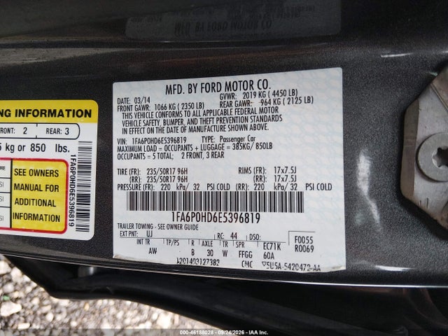 46188028 :رقم المزاد ، 1FA6P0HD6E5396819 vin ، 2014 Ford Fusion Se مزاد بيع