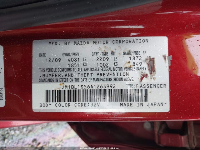 Aukcja sprzedaży 2010 Mazda Mazda3 S Sport, vin: JM1BL1S56A1263992, numer aukcji: 46188043